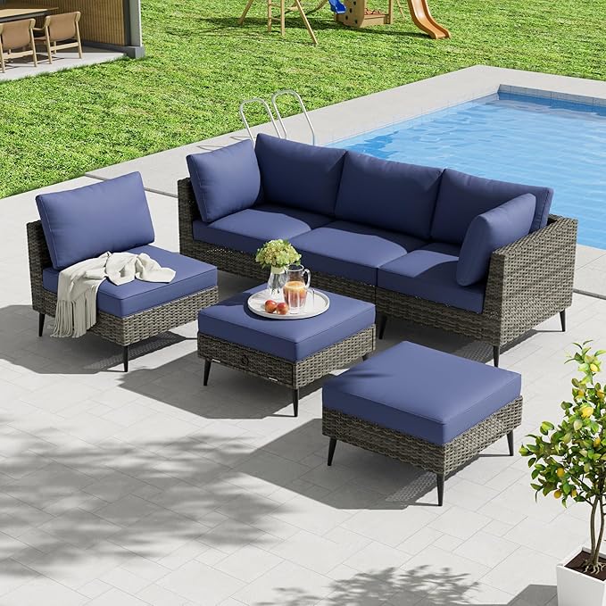 7 Pieces Outdoor Patio Furniture Set, Wicker Sectional Sofa Set for All-Weather