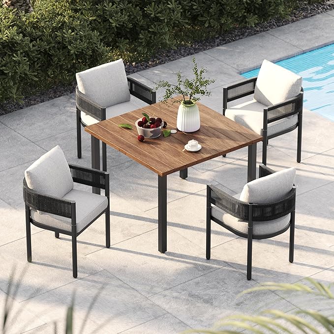 7-Piece Outdoor Dining Set for 6 with 1 Rectangle Expandable Table for 4-6 Person