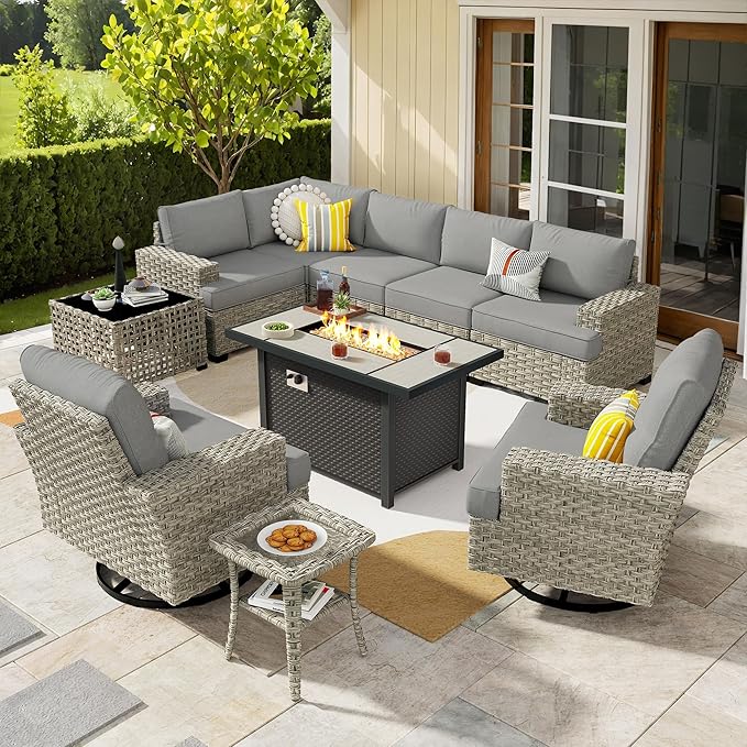 6 Pieces Patio Furniture Set, Outdoor Sectional Sofa Couch with Solar Coffee Table