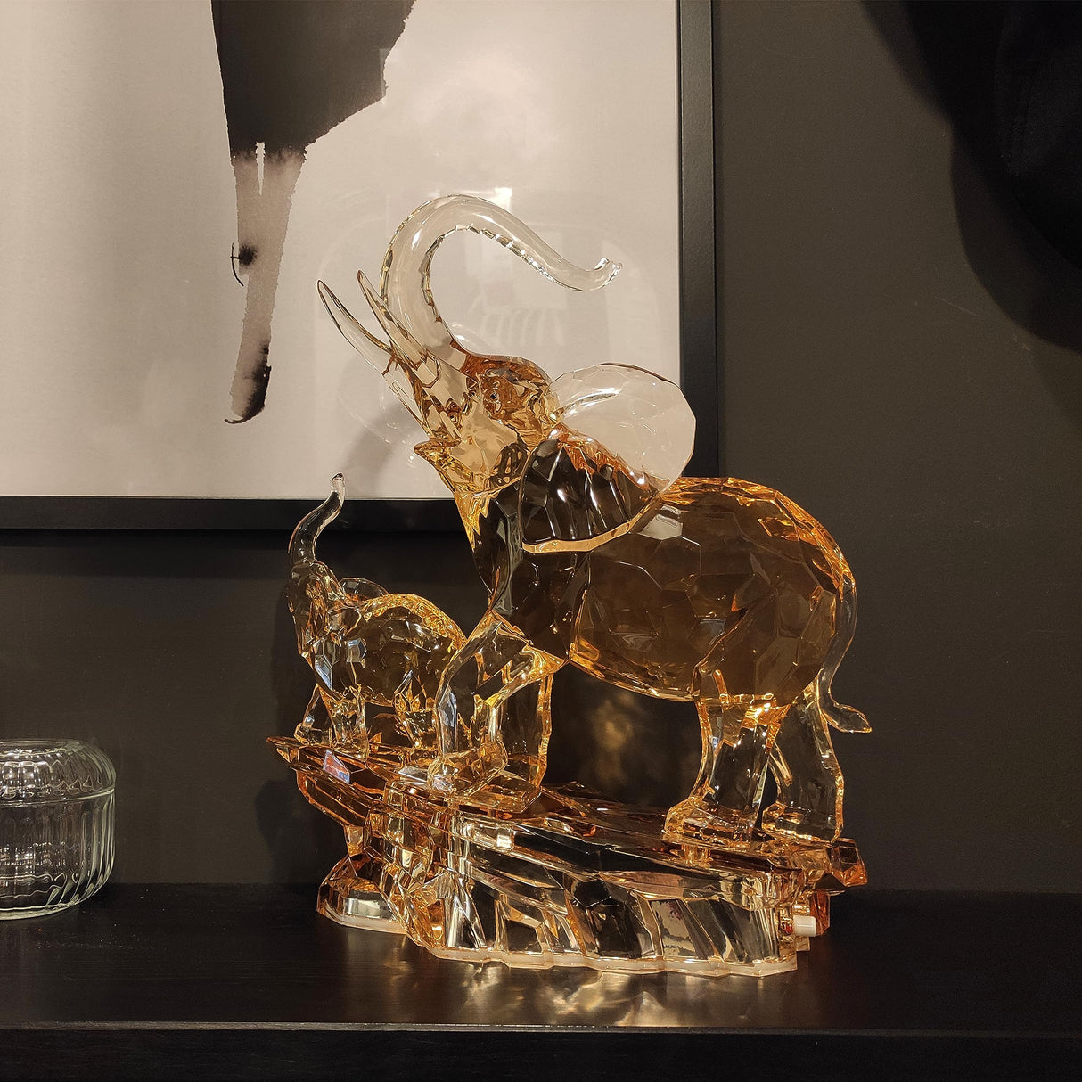 Acrylic Elephant Statue Mother and Baby African Elephant Figurine