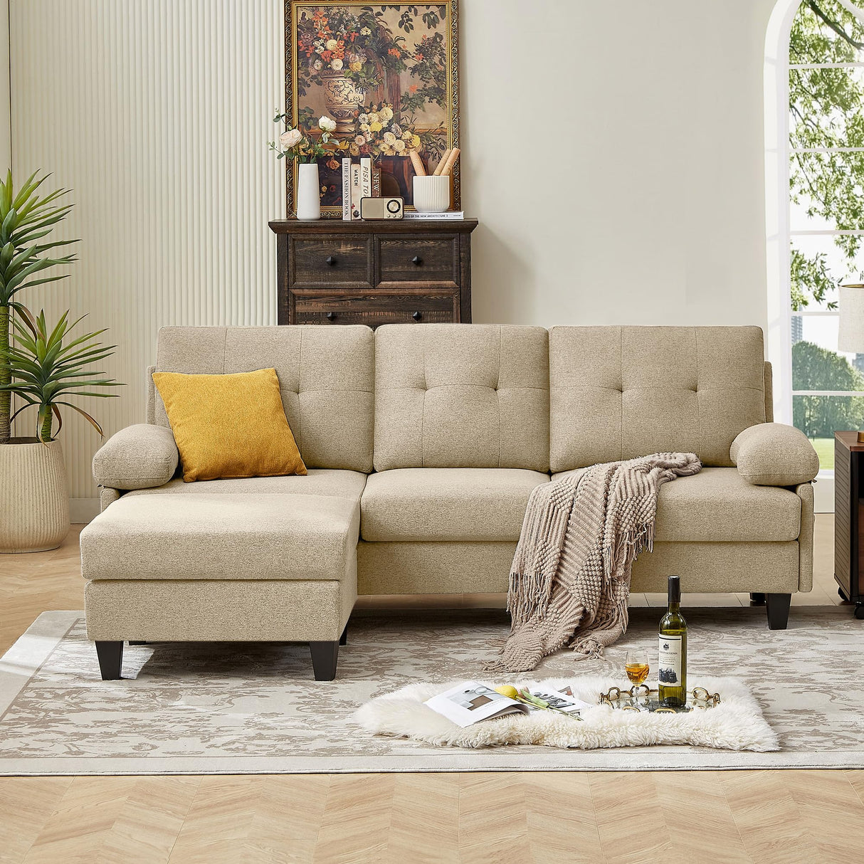 86" Convertible Sectional Sofa, Deep 3-Seat L Shaped Sectional Couch