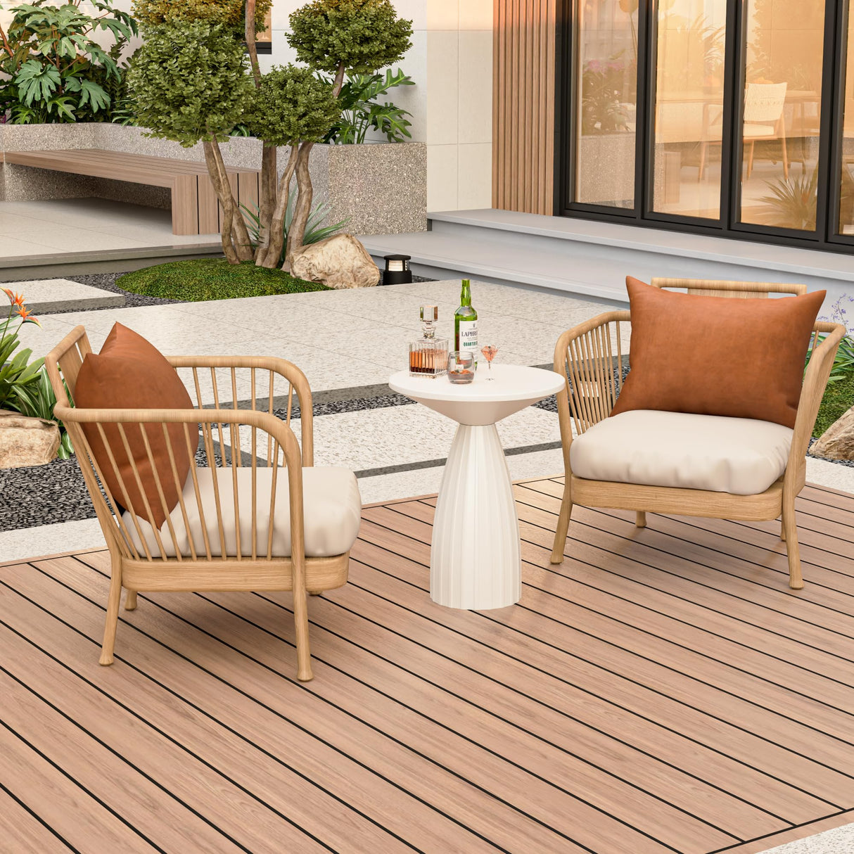 Round Small Patio Side Table, Metal Steel Outdoor Side Table, Patio Accent End Table