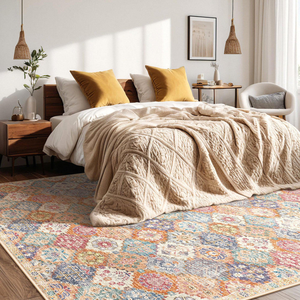 Moroccan 8x10 Area Rugs, Oriental Rug for Living Room, Non Slip Foldable Washable