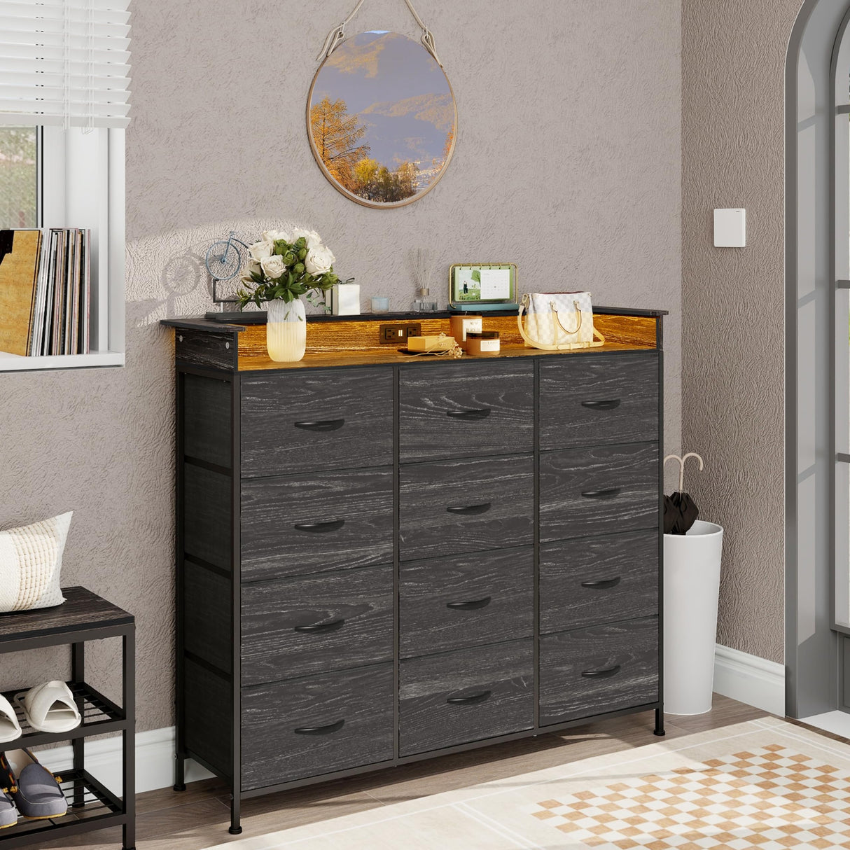 Dresser with LED Light 12 Drawers Dresser