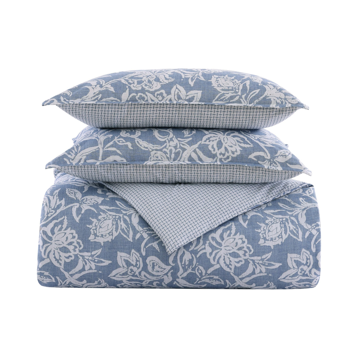 Comforter Set, Cotton Reversible Bedding Set, All Season Designer Home Décor (Tortola Blue, King)