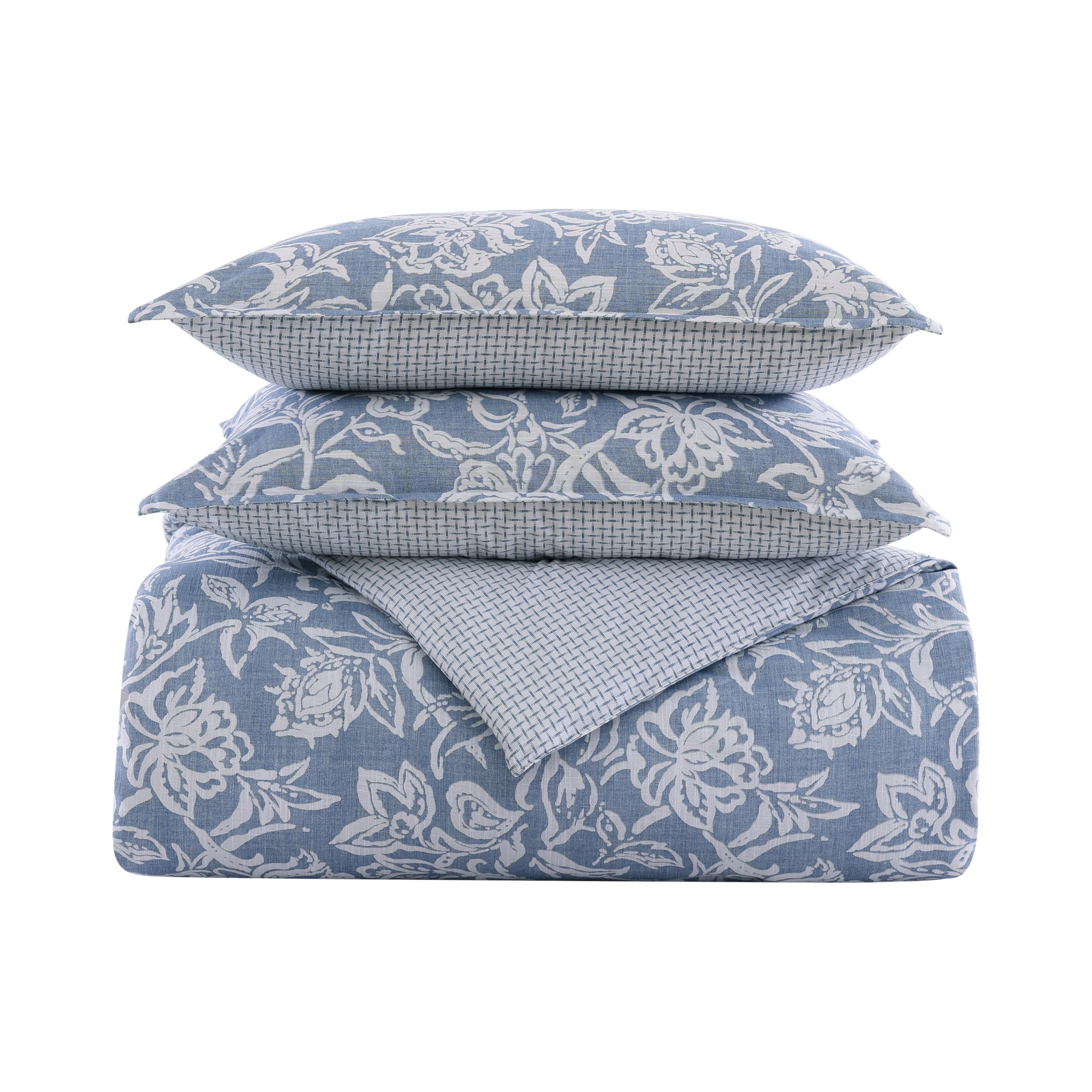 Comforter Set, Cotton Reversible Bedding Set, All Season Designer Home Décor (Tortola Blue, King)