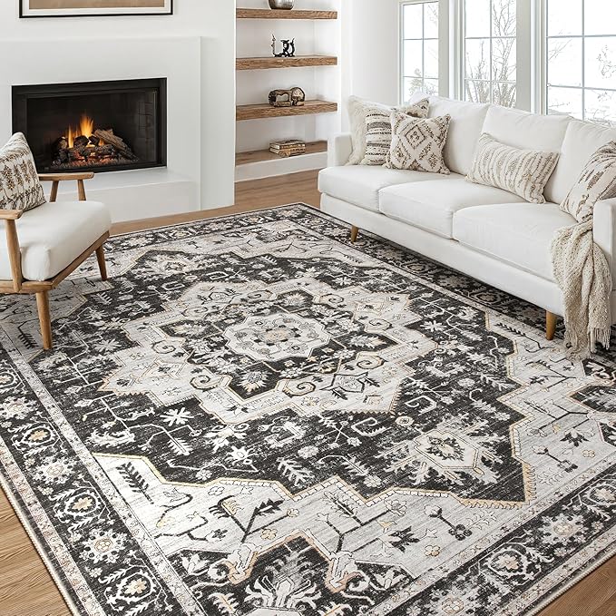 Oushak Home Traditional Charcoal 5'5" x 7'3" Area -Rug, Easy -Cleaning, Non Sheddin