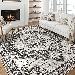 Oushak Home Traditional Charcoal 5'5" x 7'3" Area -Rug, Easy -Cleaning, Non Sheddin