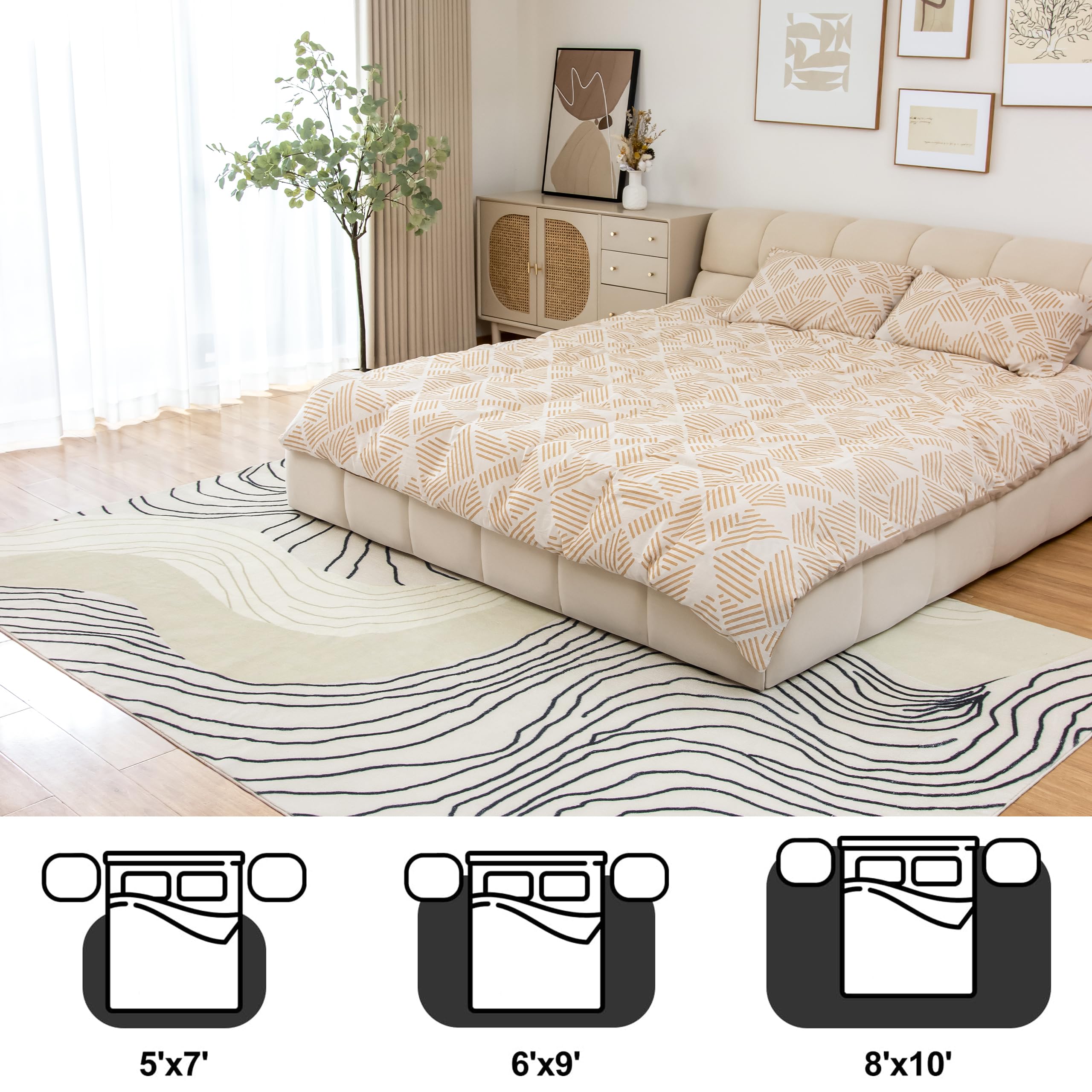 Area Rug Living Room Rug 5x7 Mountain & River Washable Rug Non-Slip Stain Resistant