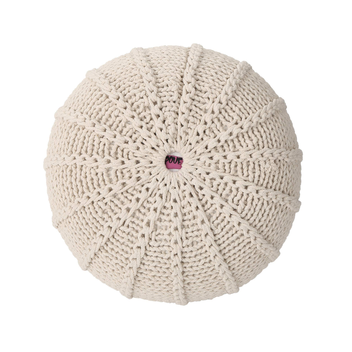 Agatha Knitted Cotton Pouf, Beige Small