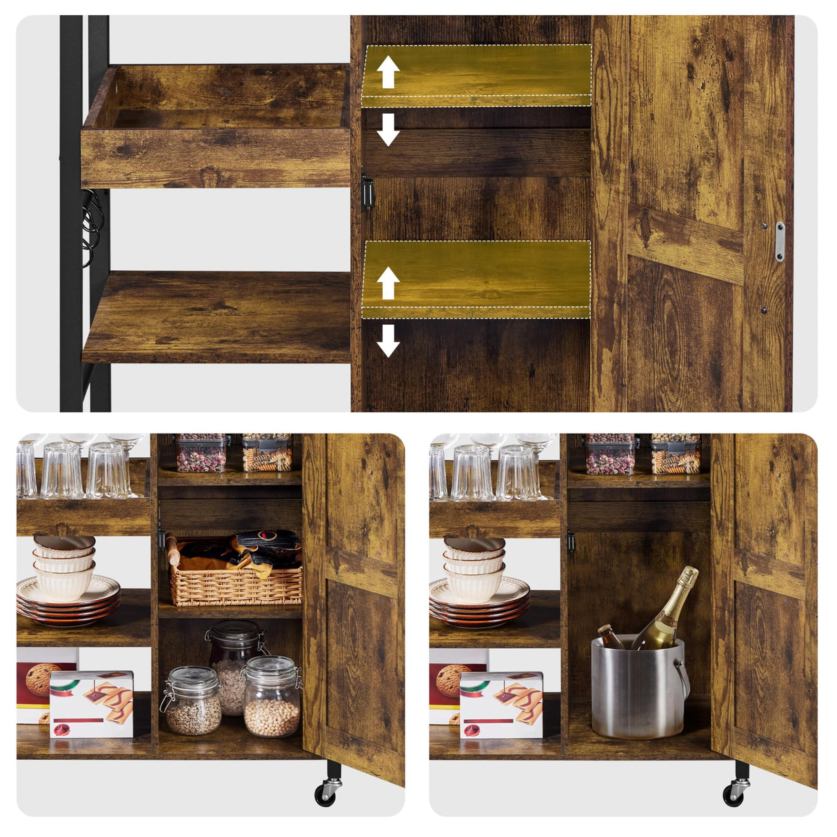 Kitchen Cart with Storage, Rolling Kitchen Island Serving Utility Trolley Cart