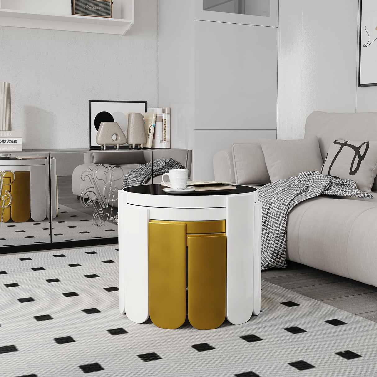 Round Coffee Table for Living Room, 4 in 1 Nesting Coffee Table for Apartment