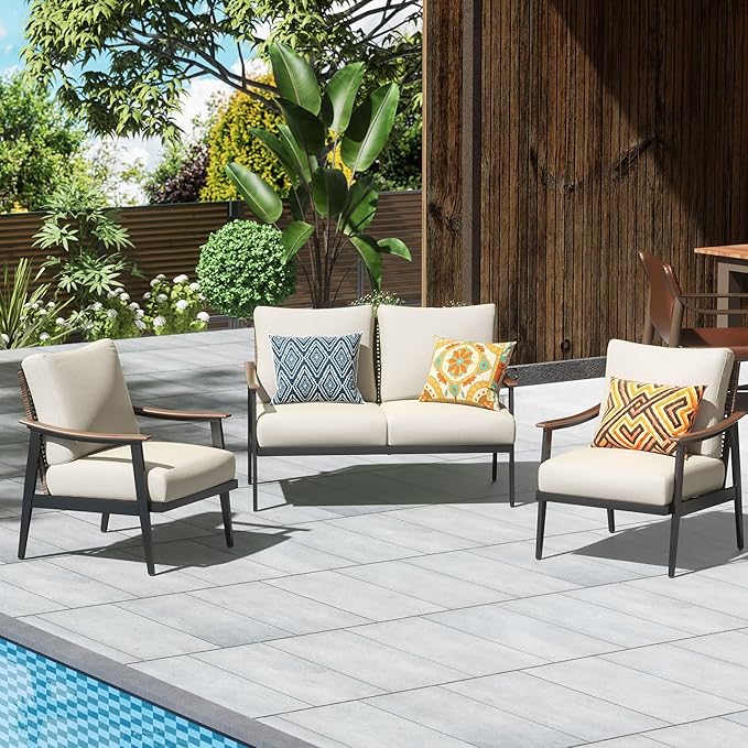 6 Pieces Patio Furniture Set, Outdoor Furniture Sofa Sectional Modern Metal Patio Conversation Set