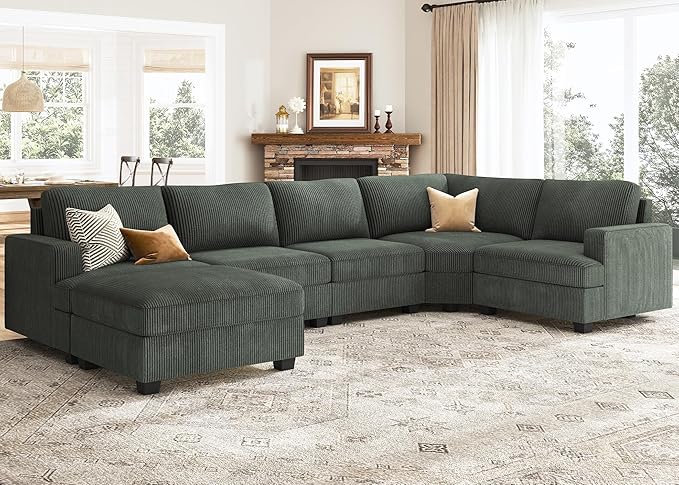 Sofa with Storage Ottoman, U Shape Sectional Couch with Chaise