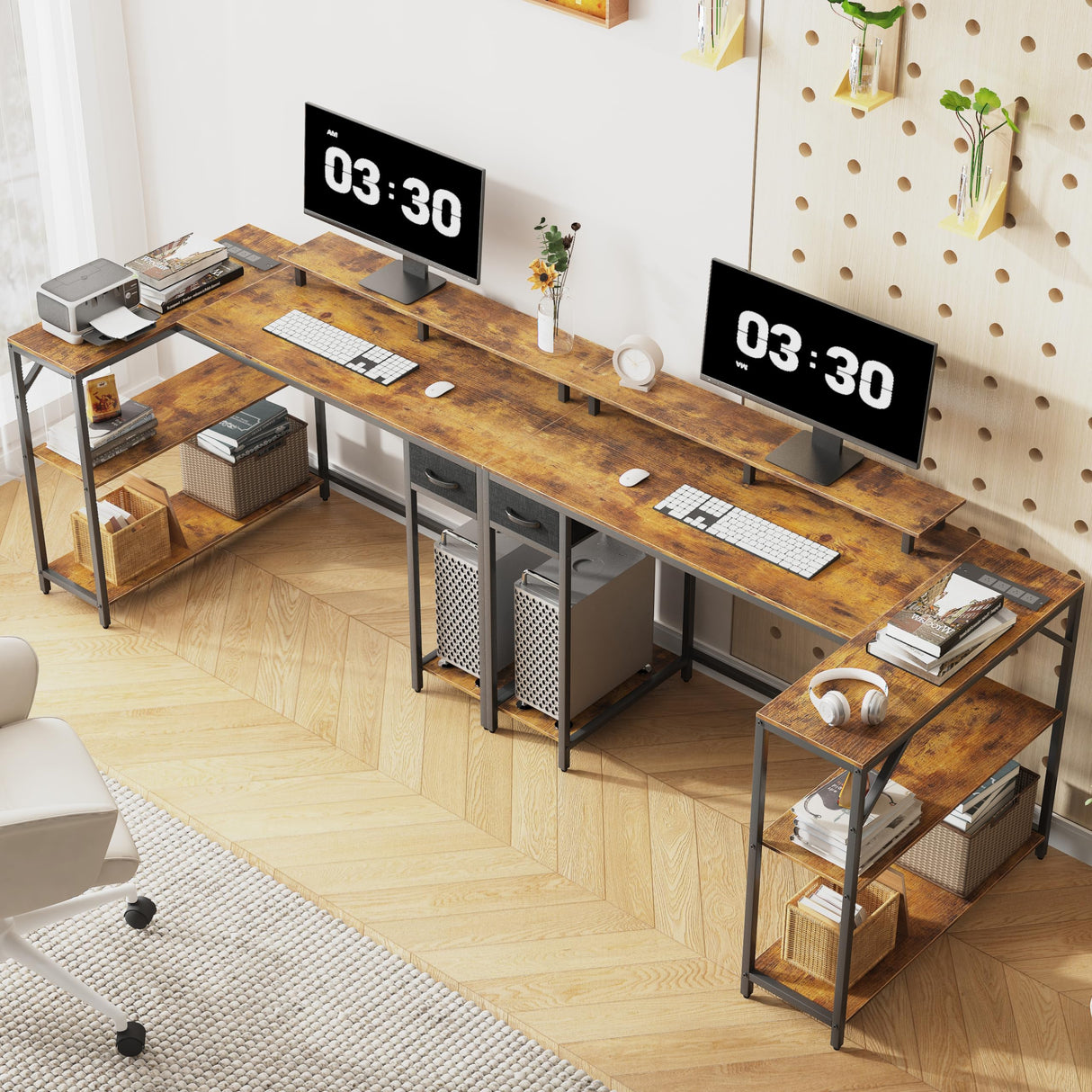 47" L Shaped Computer Desk with LED Light and Power Outlet, Reversible L Shaped Desk