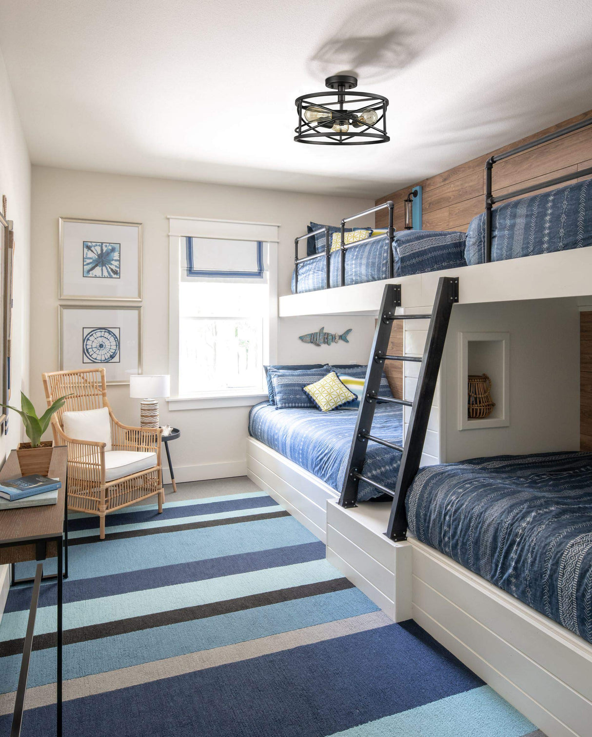 Farmhouse Semi Flush Mount Ceiling Light Fixture Black Rustic Metal Caged Ceiling