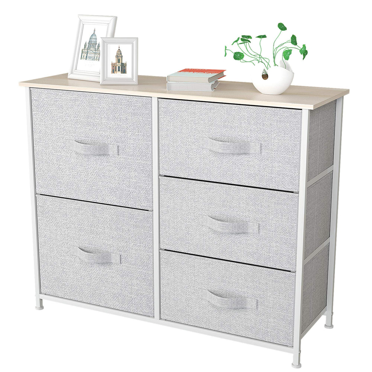 Dresser with 5 Drawers - Fabric Storage Tower, Organizer Unit for Bedroom