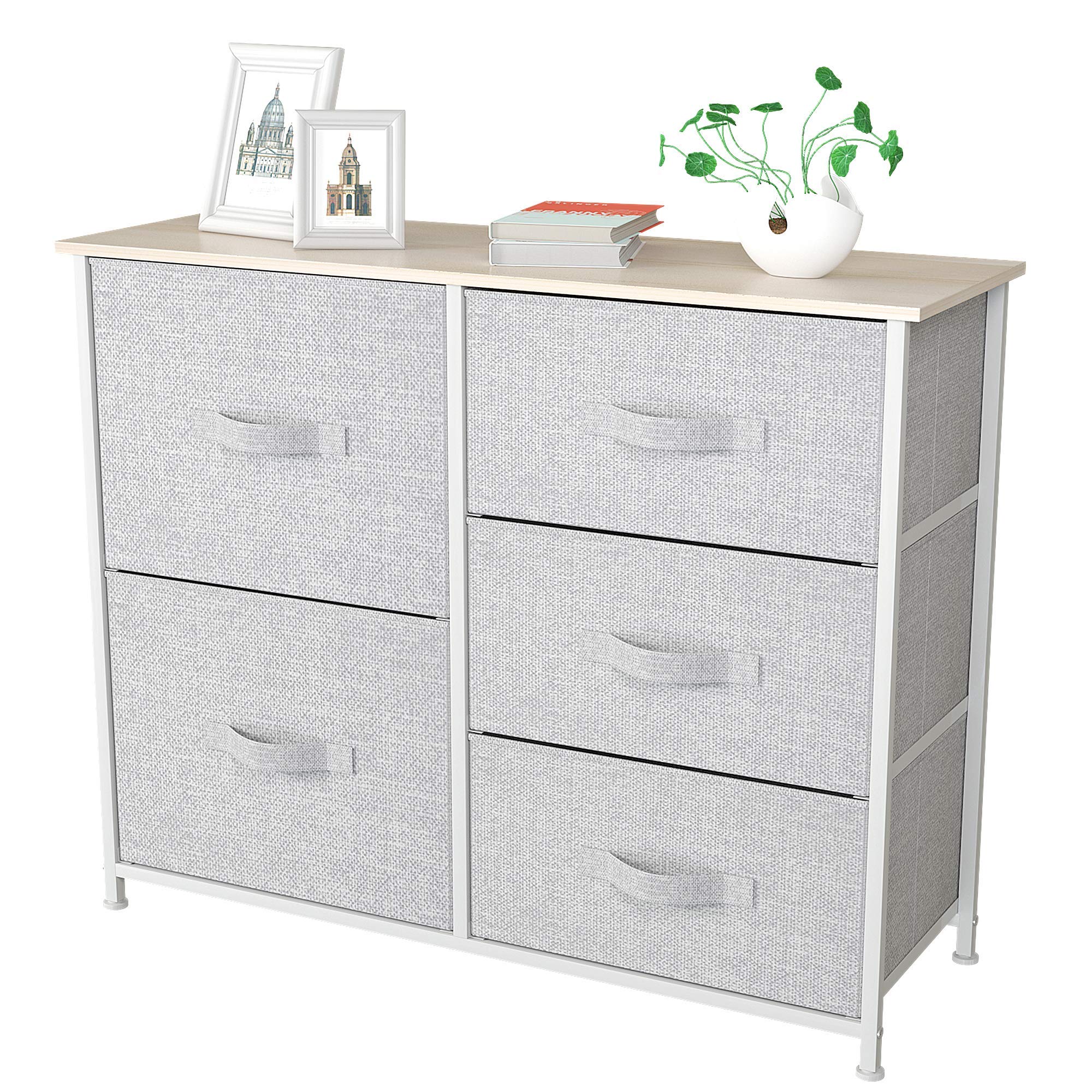 Dresser with 5 Drawers - Fabric Storage Tower, Organizer Unit for Bedroom