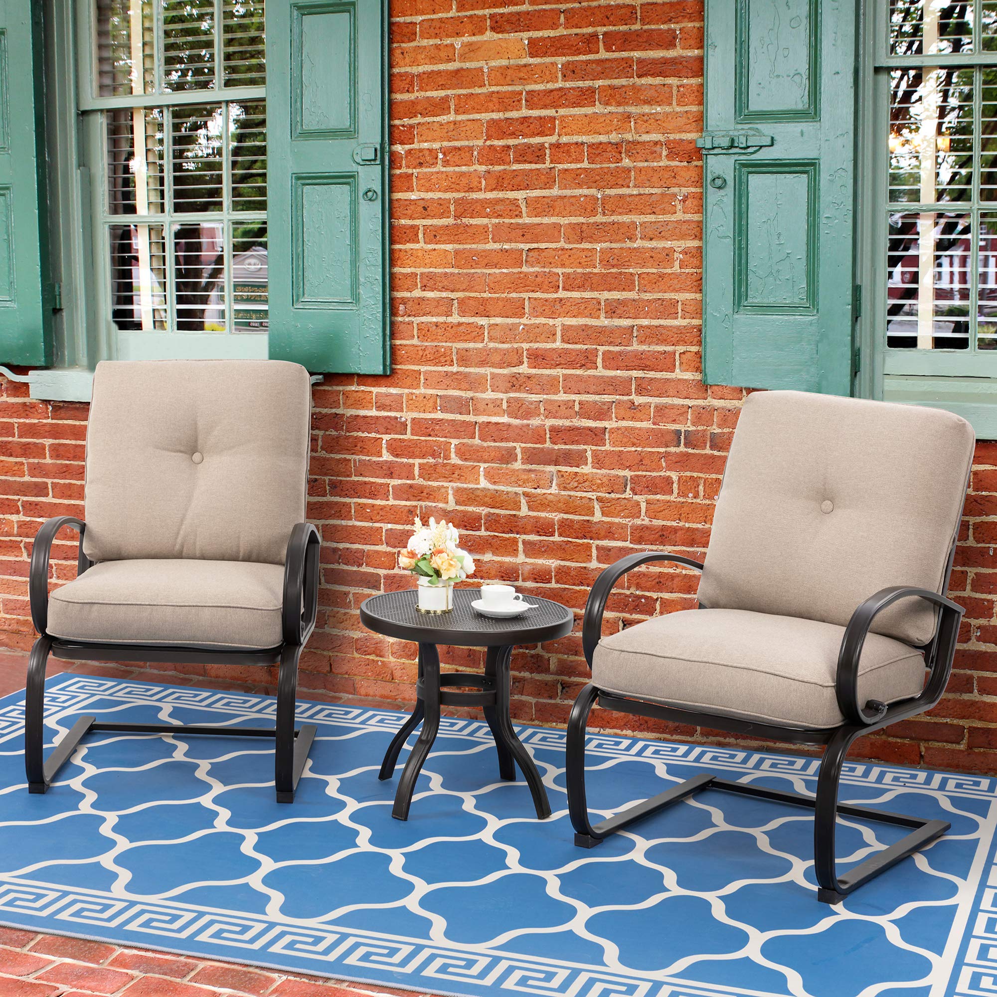 3Pcs Outdoor Patio Bistro Set Springs Motion Chairs and Round Table Set