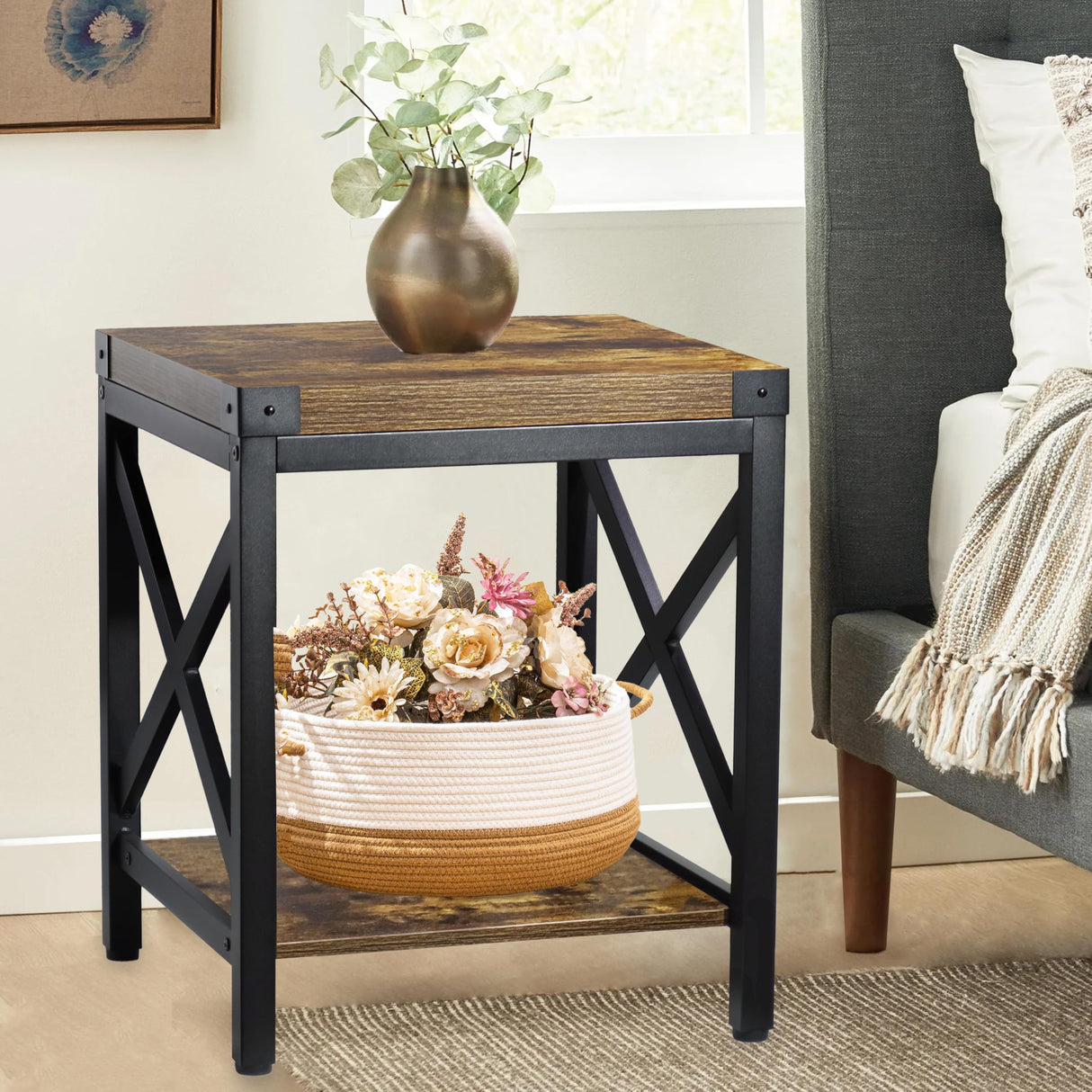 Industrial End Table, Small Side Table