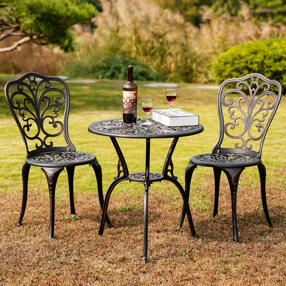 3 Piece Patio Set Outdoor Bistro Set,Cast Aluminum Bistro Table and Chairs Set of 2