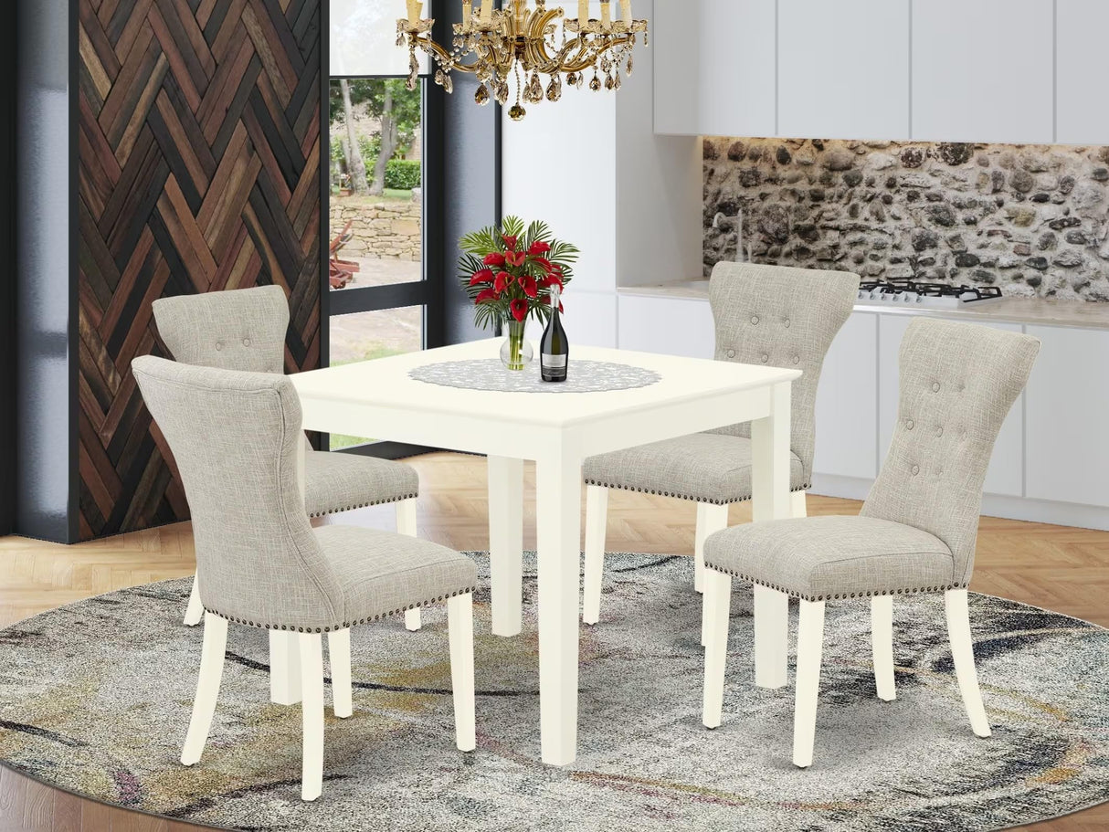 OXGA5-LWH-35 5 Piece Dining Table Set for 4 Includes a Square Kitchen Table and 4 Doeskin Linen Fabric