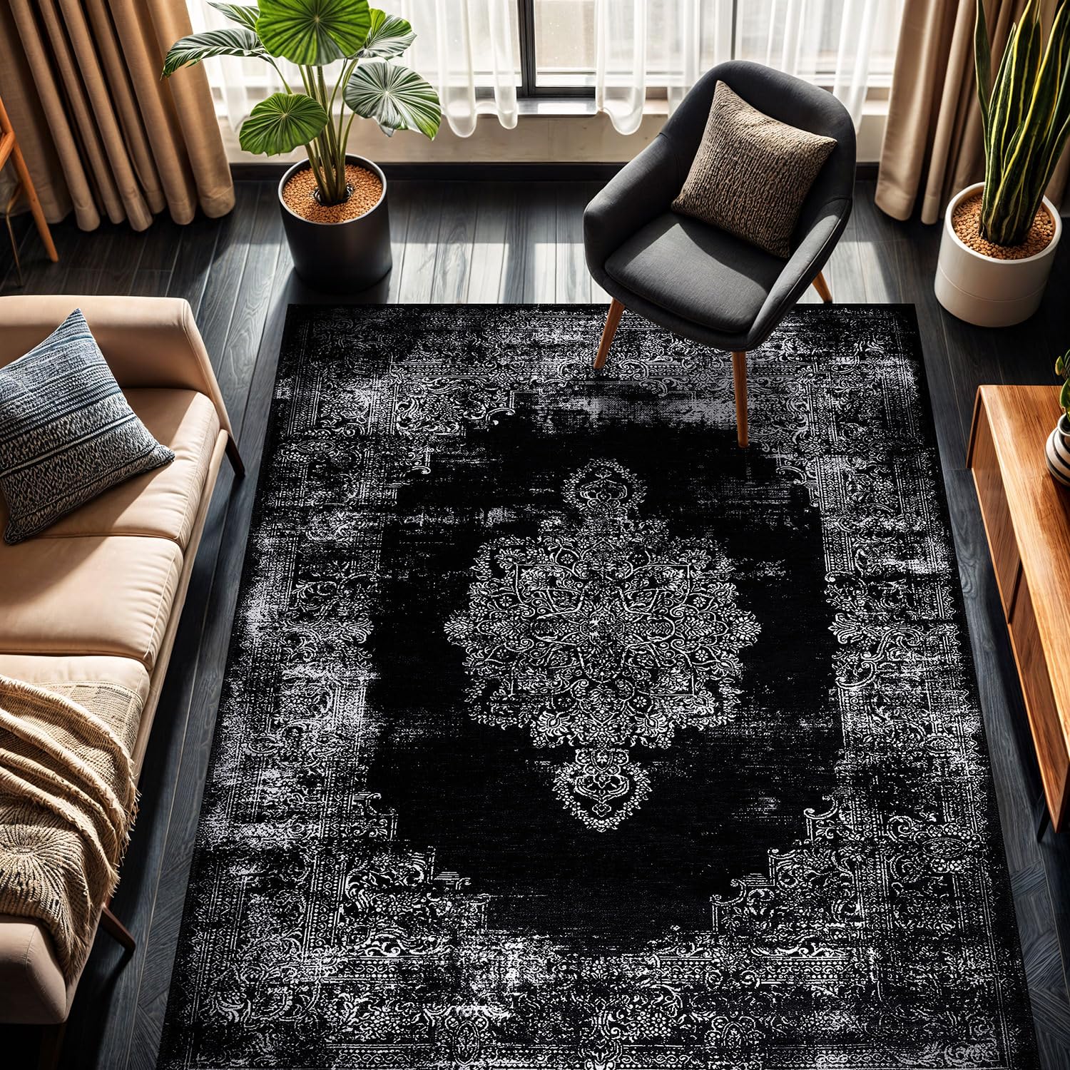 Printed Area Rugs with Ultra Thin Super Strong for Living Room Bedroom,
