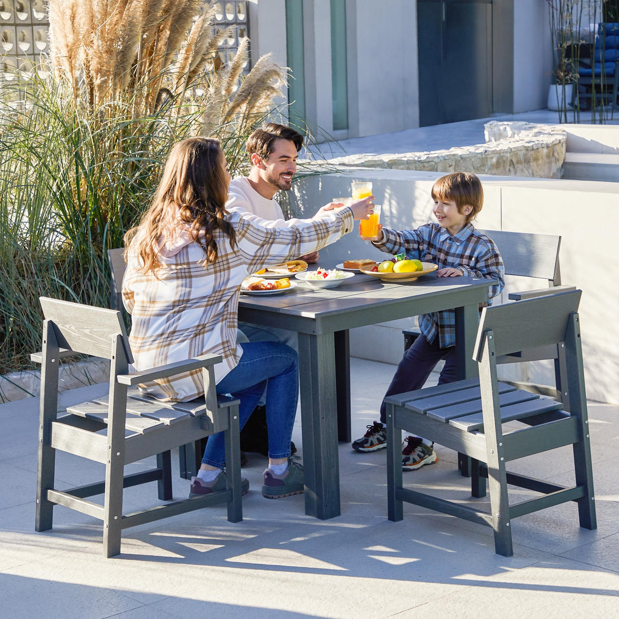 HDPE Outdoor Dining Set, 37-inch Square Table and Chairs Set All Weather Patio Dining Set