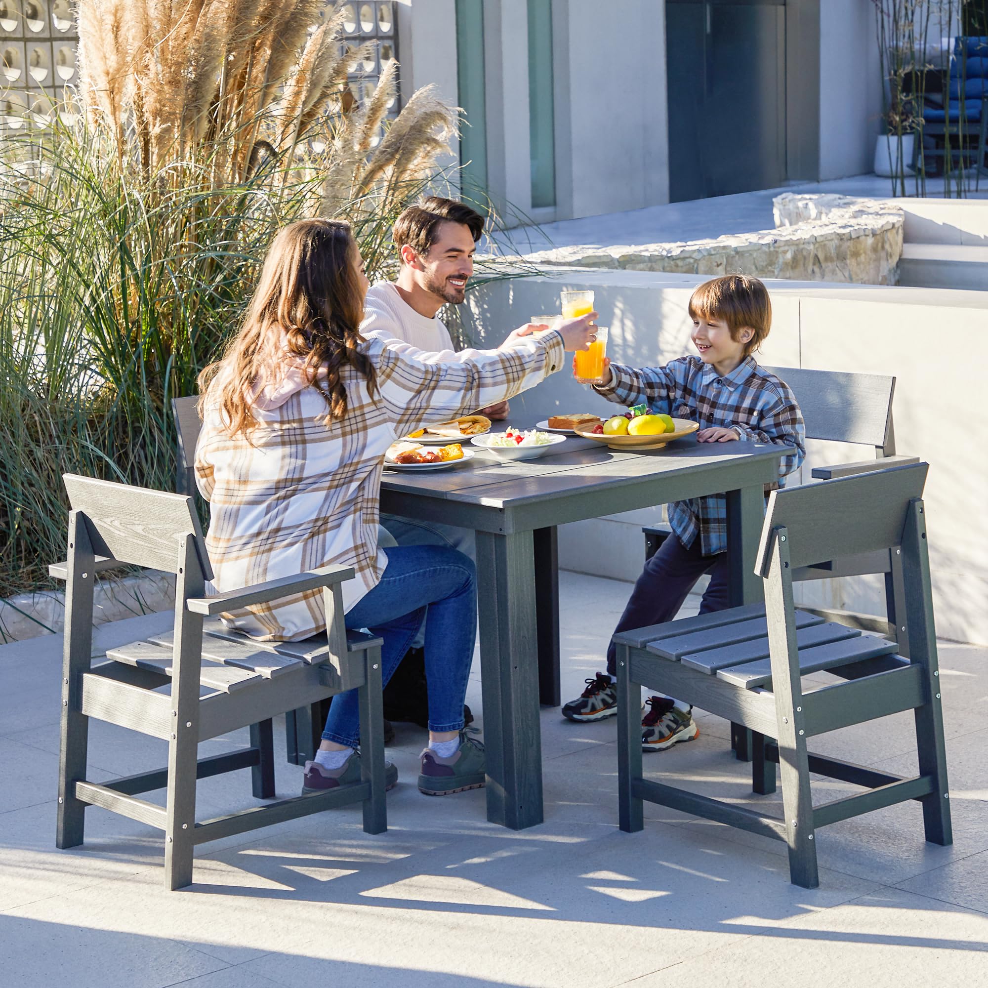 HDPE Outdoor Dining Set, 37-inch Square Table and Chairs Set All Weather Patio Dining Set