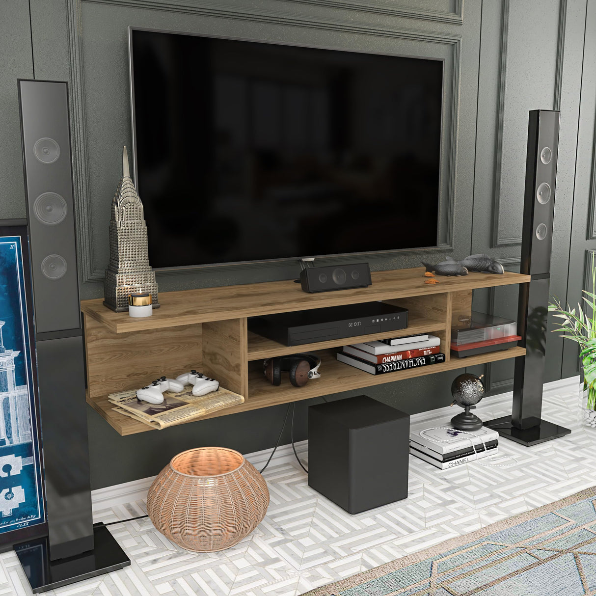 Pivot 47'' Modern Floating TV Stand Shelf Media Console Floating Entertainment