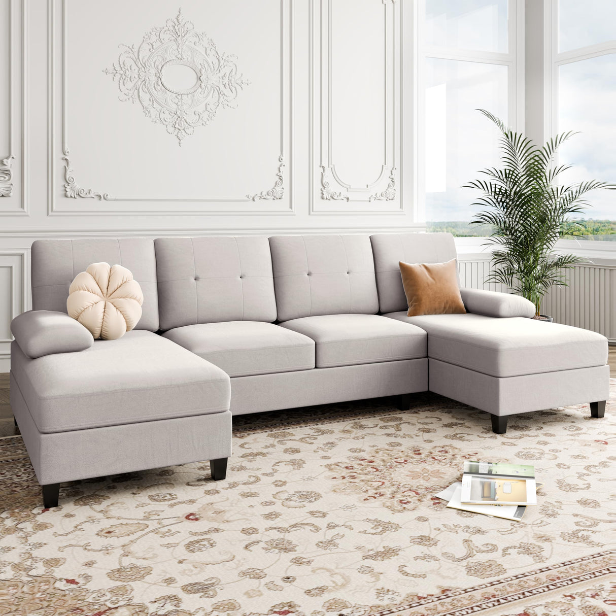 Sectional Sofa Couch, U-Shaped Sofa Couch with Double Chaise