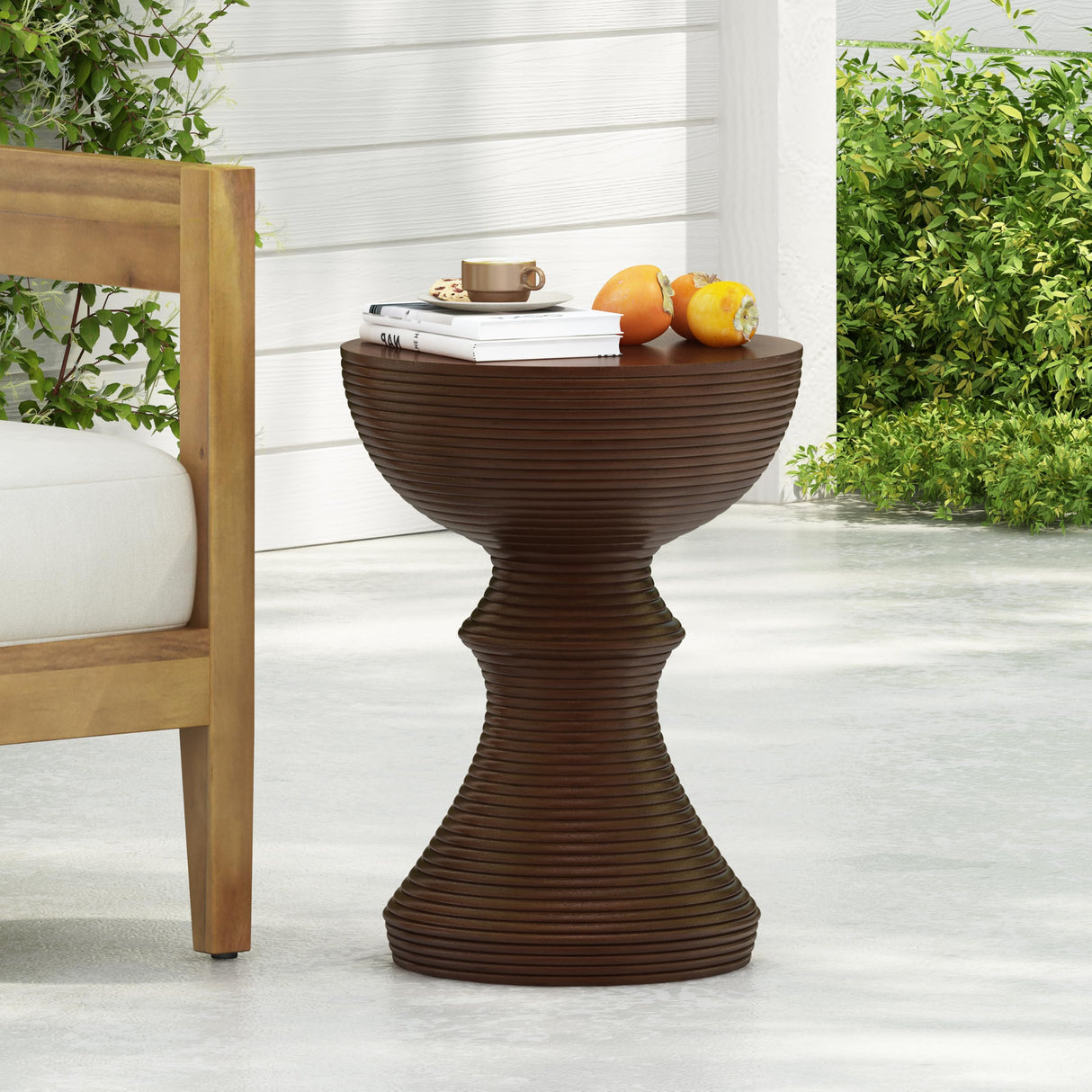 Outdoor Semicircle Concrete Accent End Side Table Patio Coffeetable for Backyard