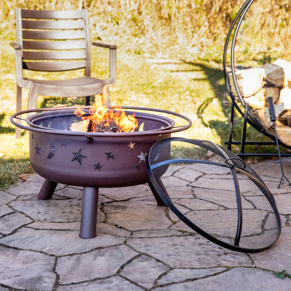 Cosmic 30-Inch Fire Pit with Cooking BBQ Grill Grate