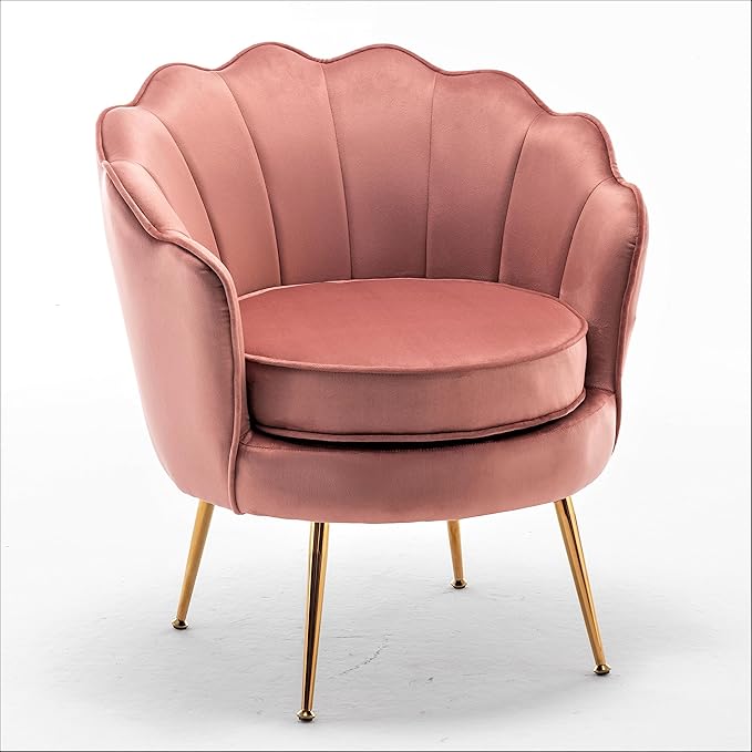 Velvet Barrel Accent Chair with Scalloped Silhouette and Gold Metal Legs, Decorative Piece Suitable for Traditional, Modern, and Contemporary Spaces, Mustard Yellow