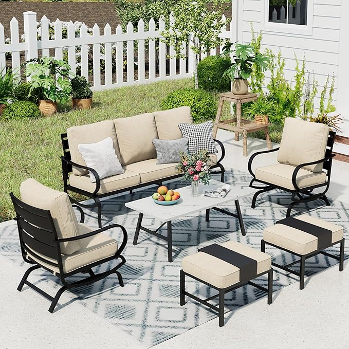 Patio Furniture Sets 5 Pcs Outdoor Metal Conversation Sets 5 Seats with 1 x 3-Seat Sofa
