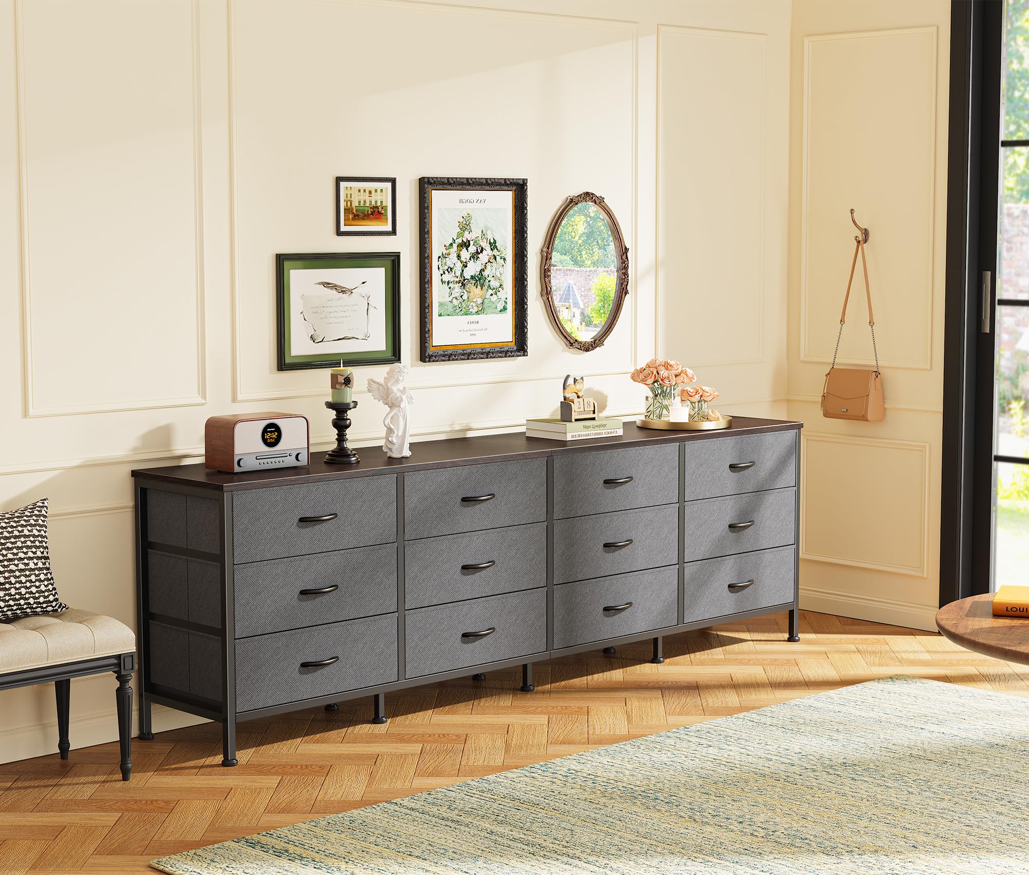 70 Inch Dresser for Bedroom, TV Stand for 65, 75, 80 Inch TV, 12 Drawer Long Dresser