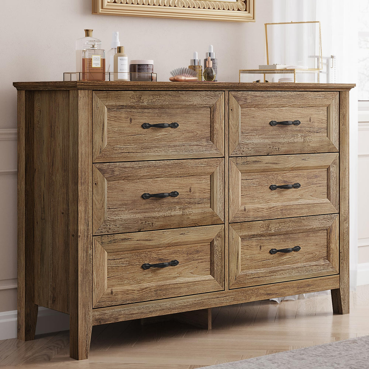 Dresser for Bedroom, Long Dresser with 6 Drawers