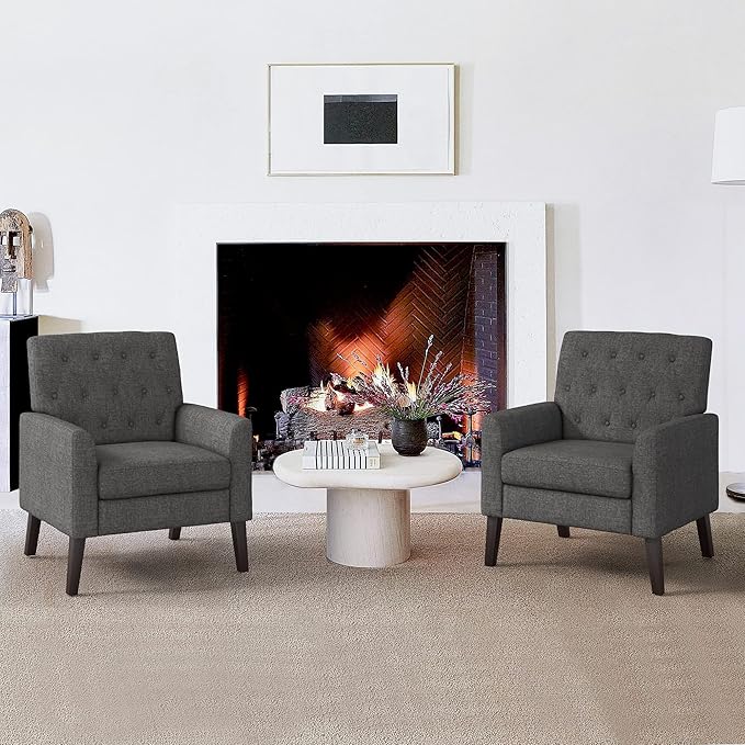 Linen Color Linen Accent Chair 18.5" H, Button Tufted Upholstered Modern Armchair