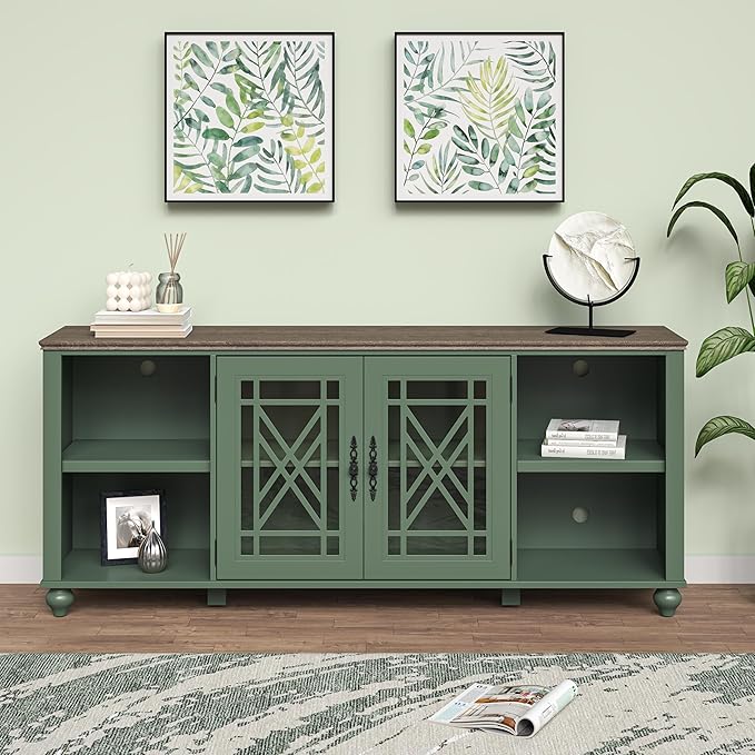 70 Inch TV Stand Entertainment Center with 2 Front Glass Doors and Shelf for TVs up to 80"