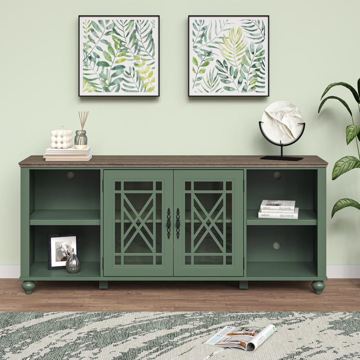 70 Inch TV Stand Entertainment Center with 2 Front Glass Doors and Shelf for TVs up to 80"