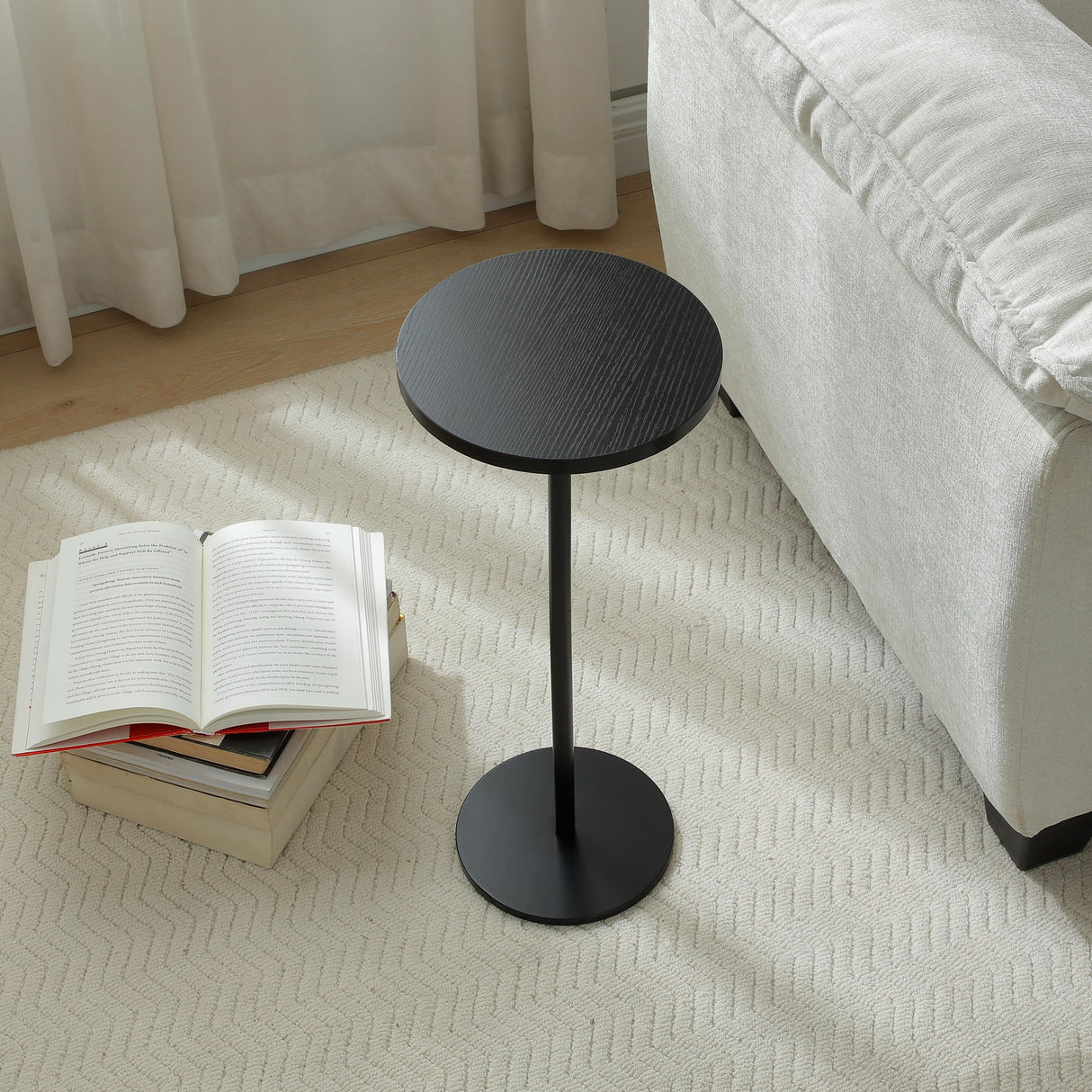 Φ9.8inch Black Round Drink Table Weighted Base End Table, Modern Pedestal