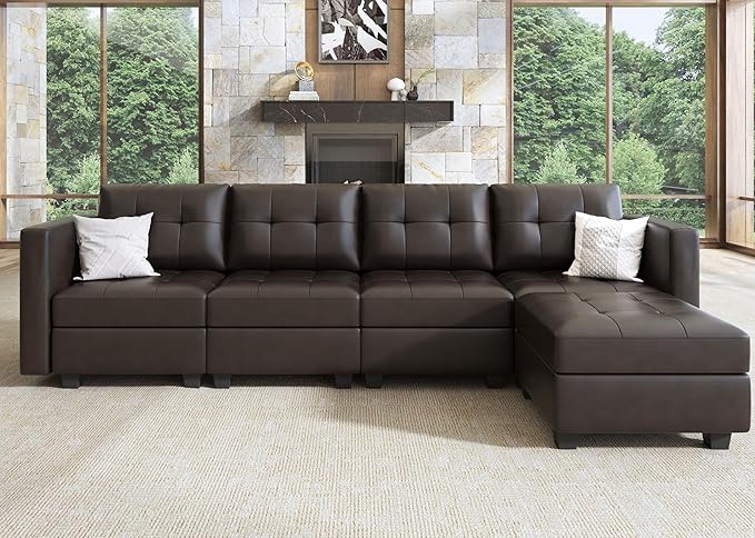 Modular Sectional Sofa with Storage Seat Convertible L Shaped Couch with Chaise Velvet 4 Seater Sofa