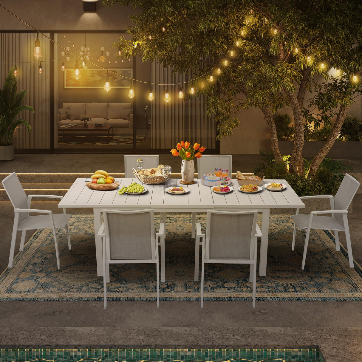 Extendable Outdoor Dining Table 68-91.5 Inches - All-Weather Aluminum for 6-10 People