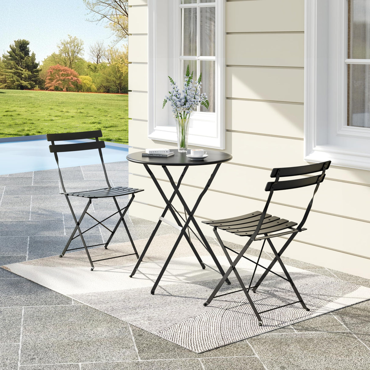 3-Piece Folding Patio Bistro Set with Weather-Resistant Steel Frame