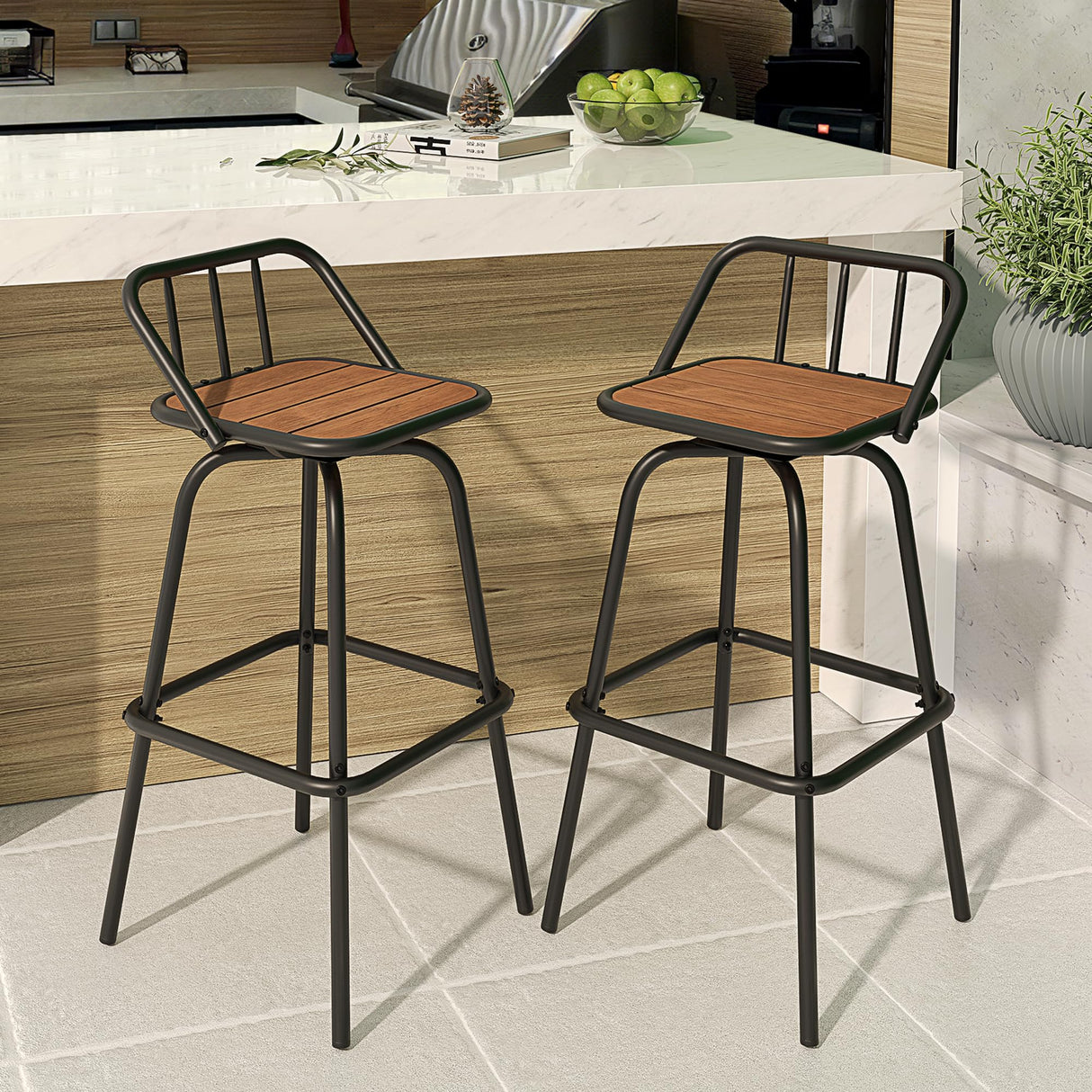 Outdoor Bar Stools Set of 2 Swivel Barstools, 30" Bar Height Outdoor Chairs