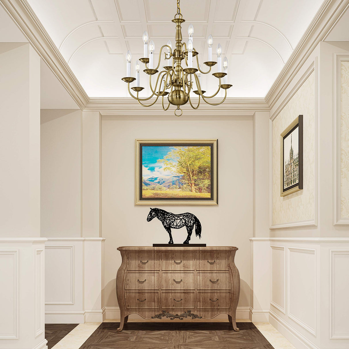 Lighting 5012-01 Williamsburg 12 Light Two Tier (8+4) Antique Brass Chandelier