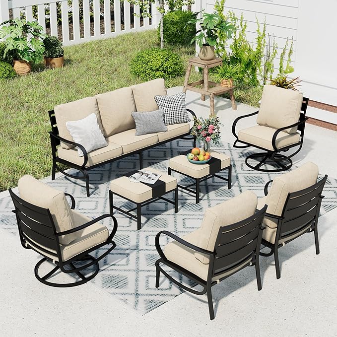 Patio Furniture Sets 5 Pcs Outdoor Metal Conversation Sets 5 Seats with 1 x 3-Seat Sofa