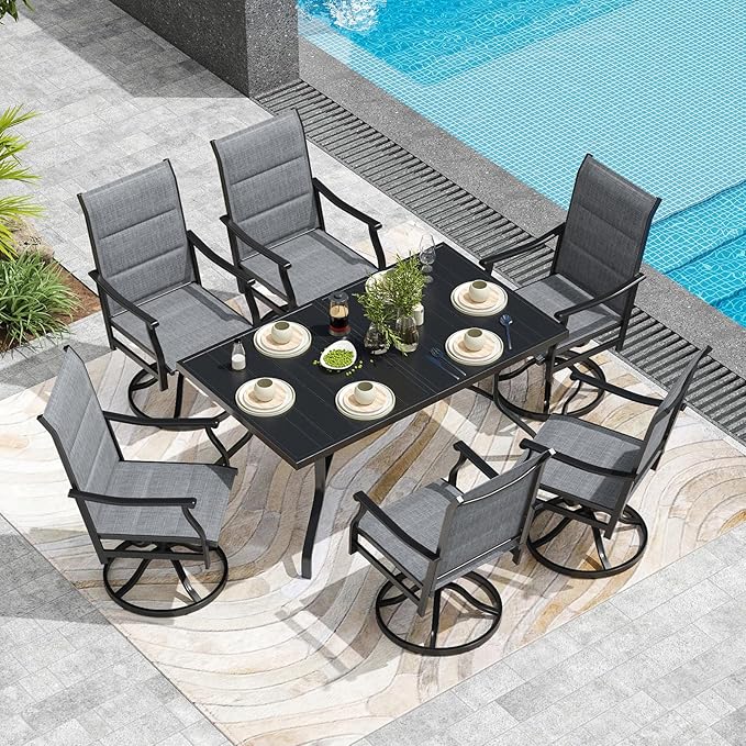 Outdoor Dining Set for 6, 7-Piece Patio Table and Chairs Set, 6 x Swivel Patio Dining Chairs