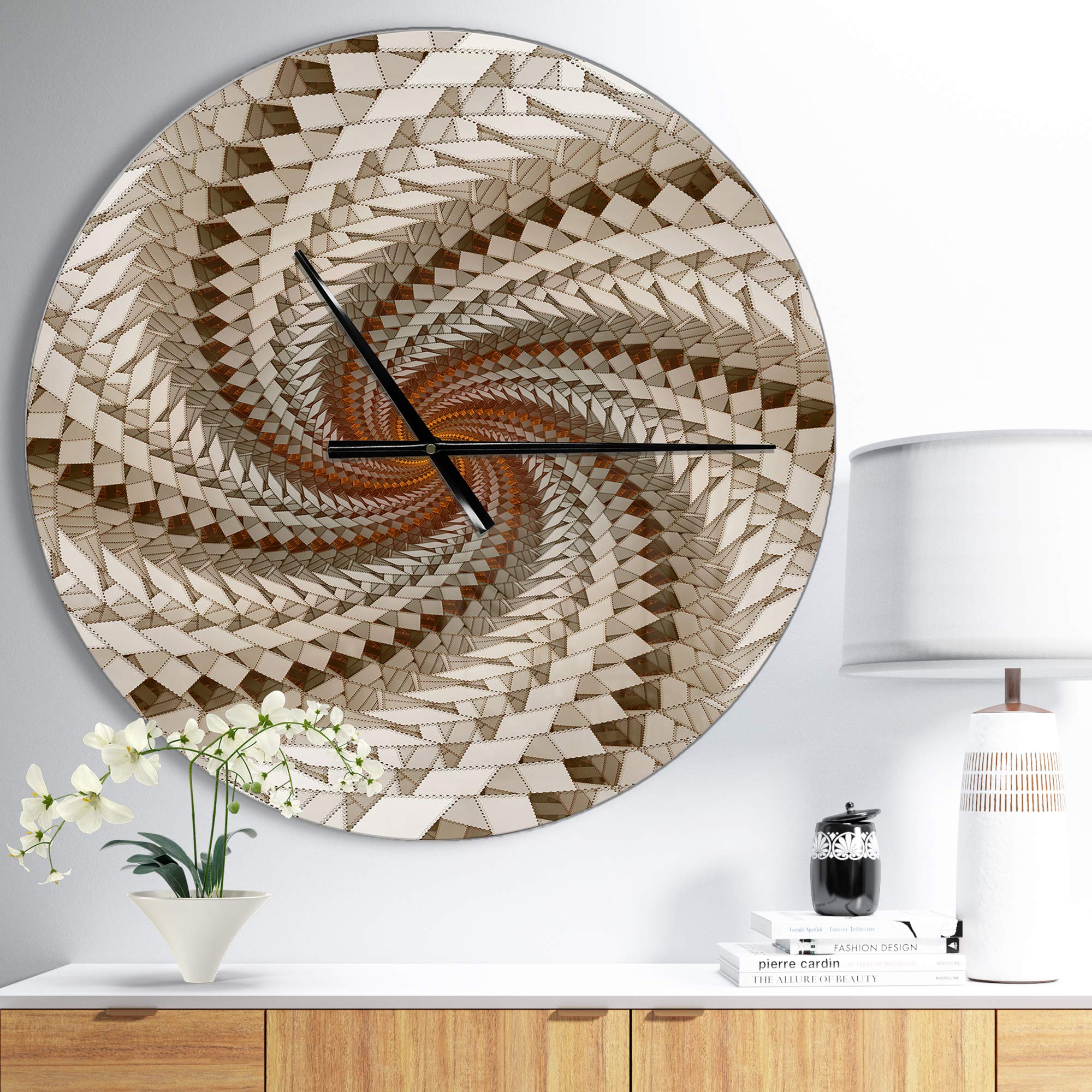 'White Fractal Spiral Pattern' Oversized Modern Metal Clock Large Wall Clock