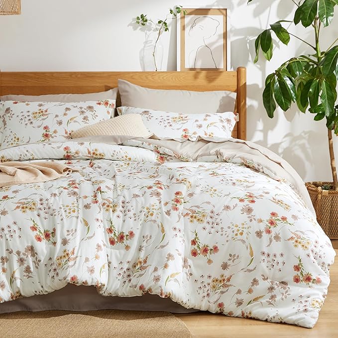 Forest Green Queen Comforter Set - 7 Pieces Floral Bedding Sets Queen Bed in a Bag
